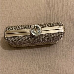 La Regale Elegant Silver Clutch with Crystal Accent. New